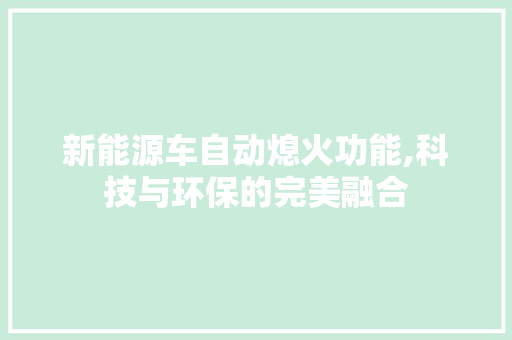 新能源车自动熄火功能,科技与环保的完美融合