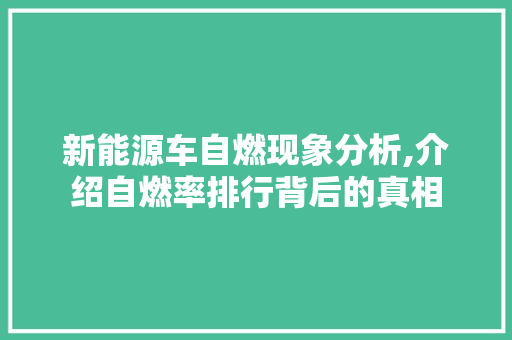 新能源车自燃现象分析,介绍自燃率排行背后的真相