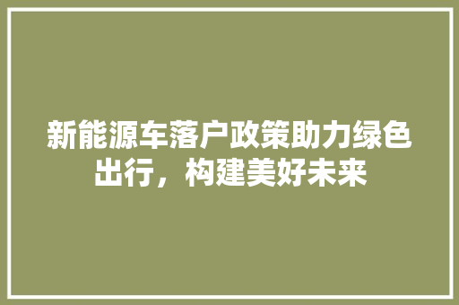 新能源车落户政策助力绿色出行，构建美好未来