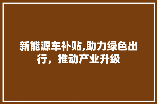 新能源车补贴,助力绿色出行，推动产业升级  第1张