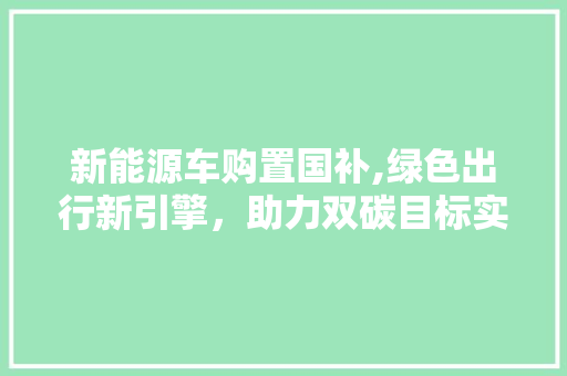 新能源车购置国补,绿色出行新引擎，助力双碳目标实现
