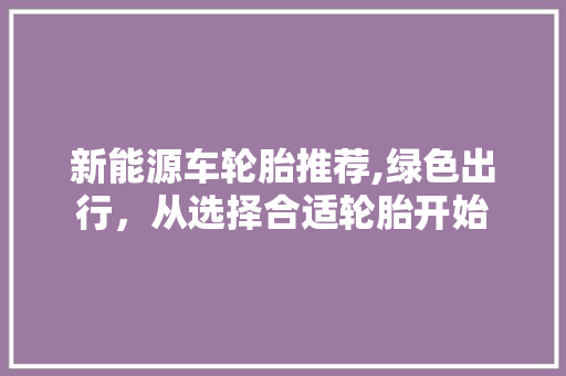 新能源车轮胎推荐,绿色出行，从选择合适轮胎开始