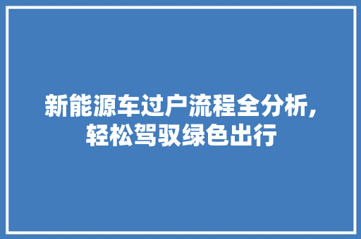新能源车过户流程全分析,轻松驾驭绿色出行