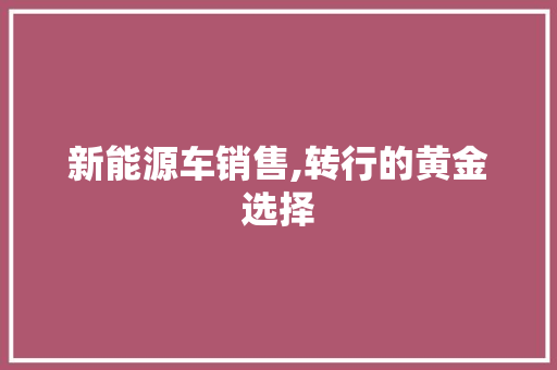 新能源车销售,转行的黄金选择