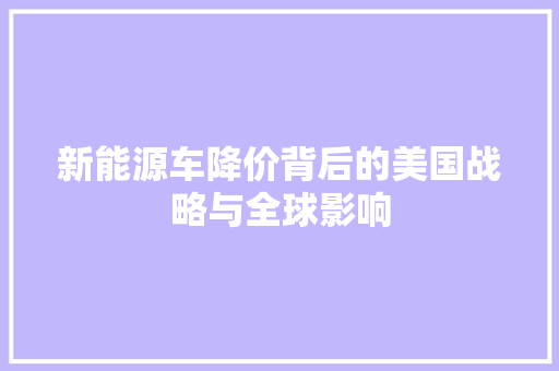 新能源车降价背后的美国战略与全球影响
