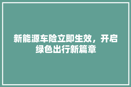 新能源车险立即生效，开启绿色出行新篇章