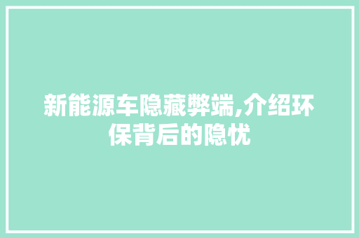 新能源车隐藏弊端,介绍环保背后的隐忧