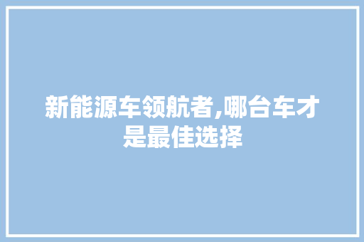 新能源车领航者,哪台车才是最佳选择