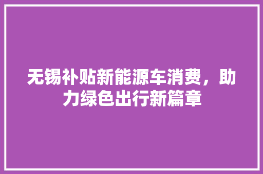 无锡补贴新能源车消费，助力绿色出行新篇章