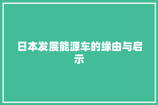日本发展能源车的缘由与启示