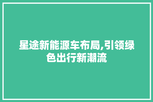 星途新能源车布局,引领绿色出行新潮流