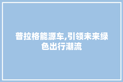 普拉格能源车,引领未来绿色出行潮流