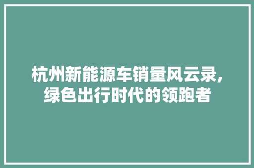 杭州新能源车销量风云录,绿色出行时代的领跑者