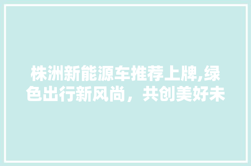 株洲新能源车推荐上牌,绿色出行新风尚，共创美好未来