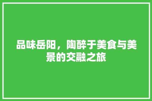 品味岳阳，陶醉于美食与美景的交融之旅