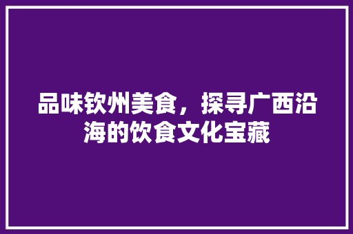 品味钦州美食，探寻广西沿海的饮食文化宝藏