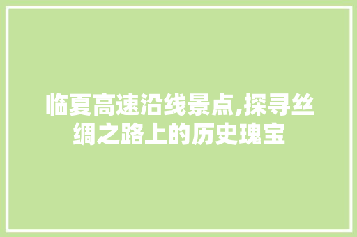 临夏高速沿线景点,探寻丝绸之路上的历史瑰宝