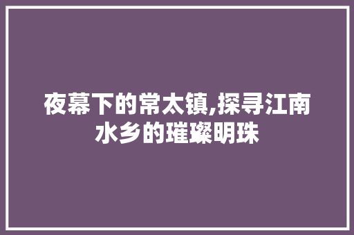 夜幕下的常太镇,探寻江南水乡的璀璨明珠