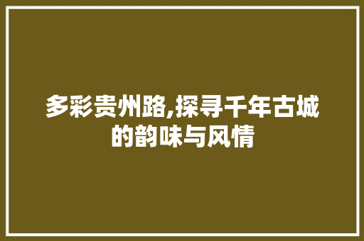 多彩贵州路,探寻千年古城的韵味与风情
