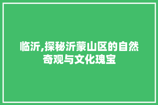 临沂,探秘沂蒙山区的自然奇观与文化瑰宝