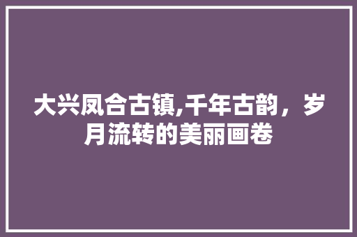 大兴凤合古镇,千年古韵，岁月流转的美丽画卷