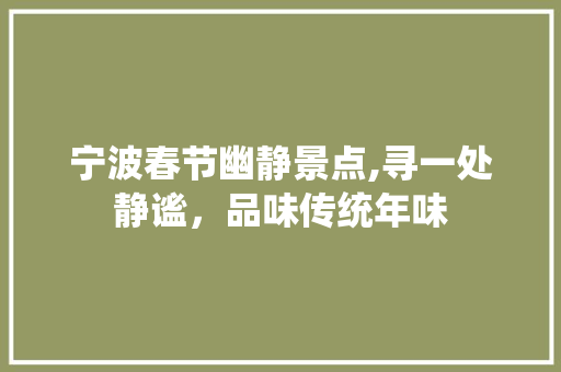 宁波春节幽静景点,寻一处静谧，品味传统年味  第1张