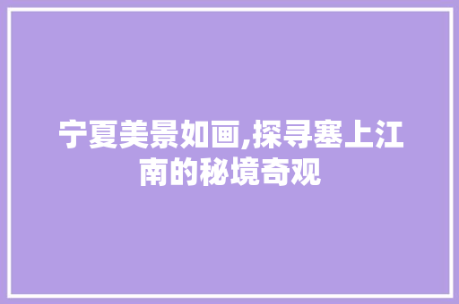 宁夏美景如画,探寻塞上江南的秘境奇观