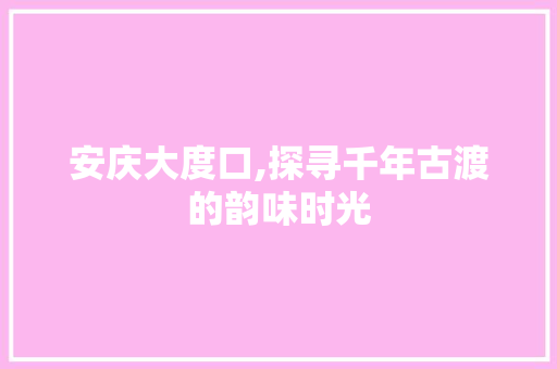安庆大度口,探寻千年古渡的韵味时光  第1张