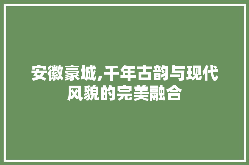 安徽豪城,千年古韵与现代风貌的完美融合